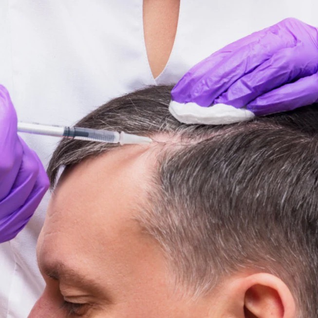 PRP injection treatment applied to the scalp