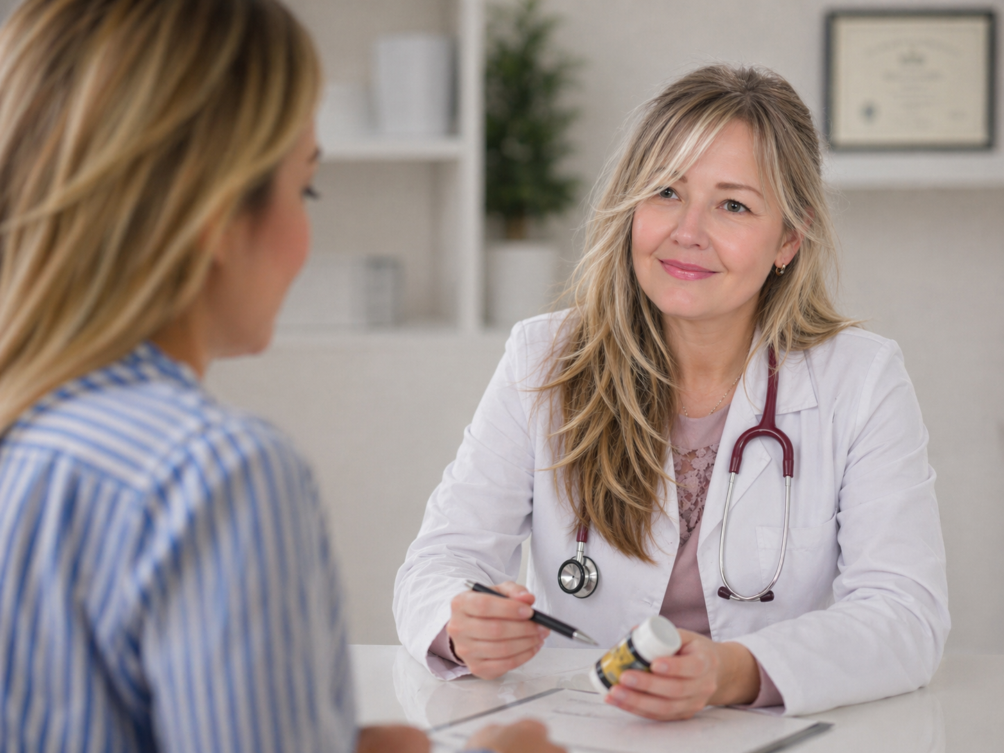 Doctor consulting with a patient in an exam room