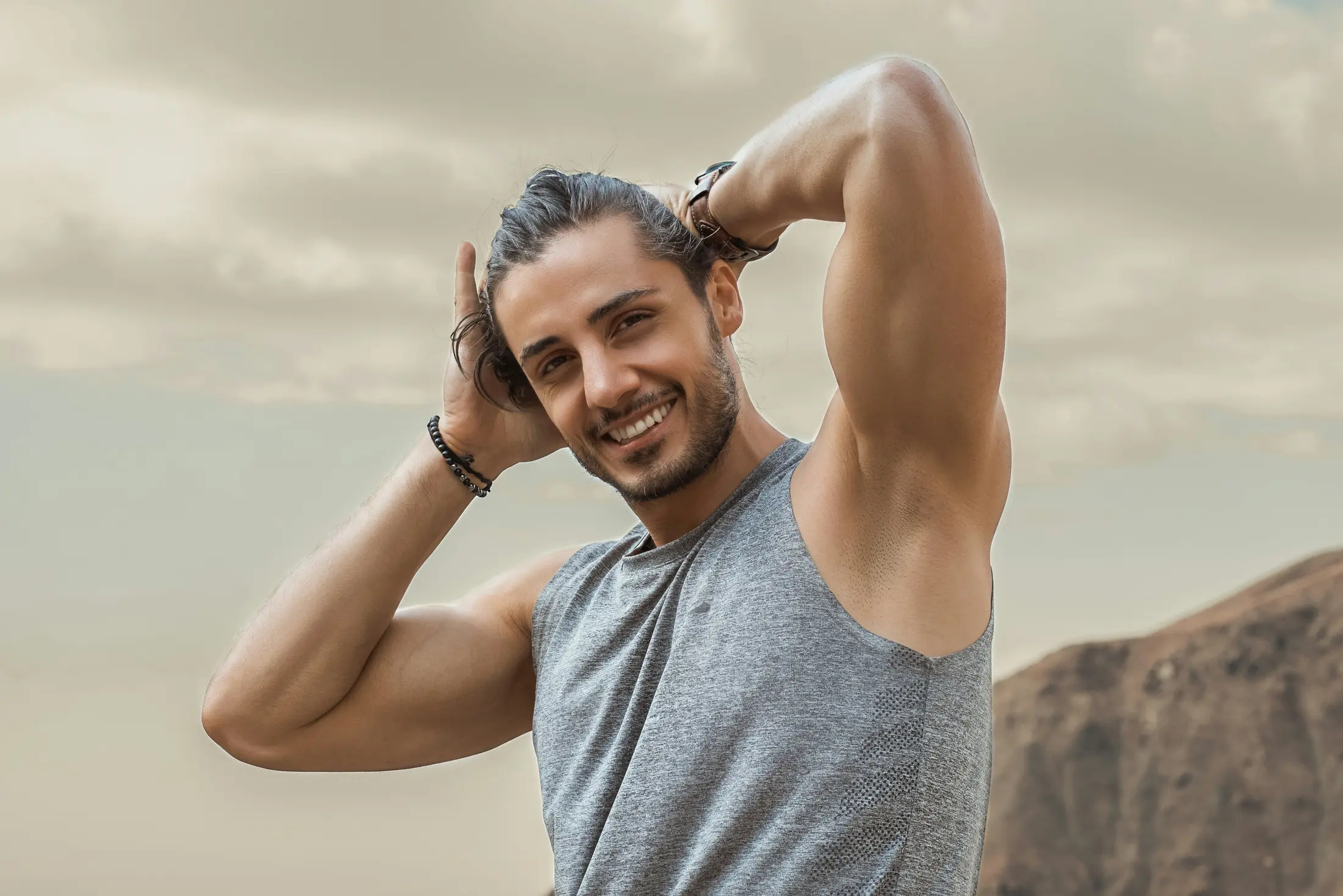 Athletic man training indoors